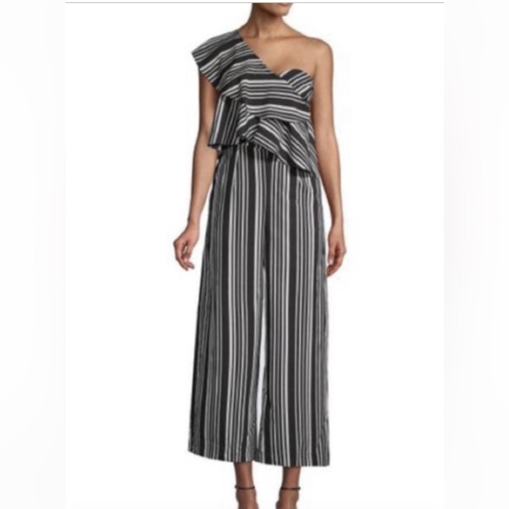 Haute Rogue Womens Size Small striped jumpsuit pantsuit one shoulder NWT